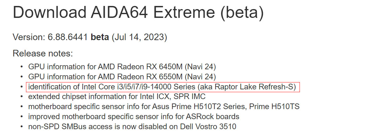 AIDA64最新beta版已加入Core 14000处理器支持，也就是Raptor Lake Refresh – 超能网