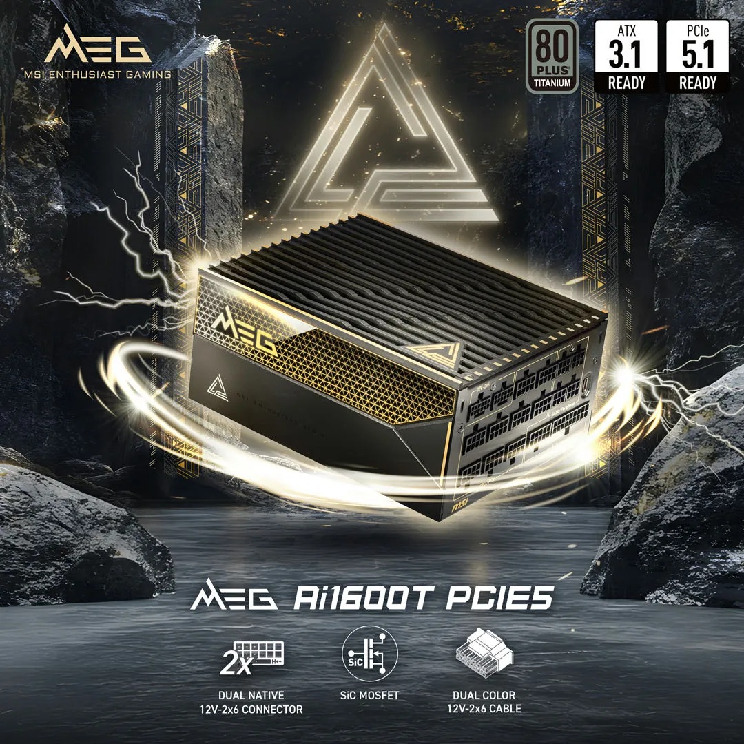 微星MEG Ai1600T PCIE5电源上市：搭载碳化硅MOSFET，终身质保，4199元