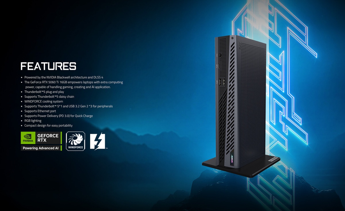 技嘉推出AORUS RTX 5060 Ti AI BOX显卡扩展坞，官方称性能仅下降5%